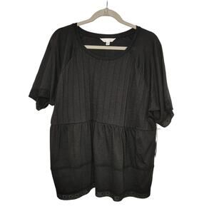 New LC Lauren Conrad Womens XXL Top Plus Size Black Peasant Cotton Tier Boho